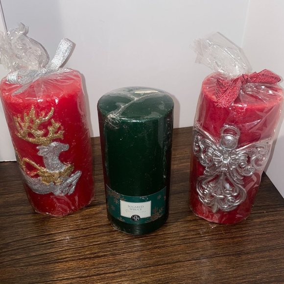 Hobby Lobby Other - Set of 3 Various 3x6 Pillar Christmas Candles Red Green Apple Cinnamon Spruce